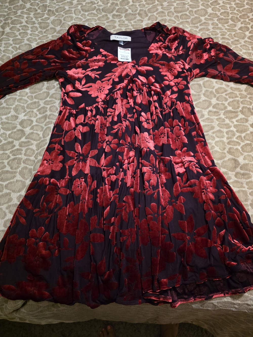 Taylor Red Floral Velvet-Print Midi Dress